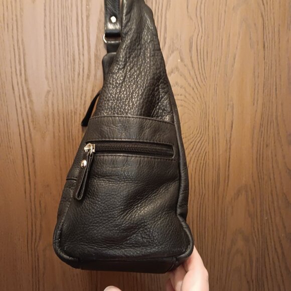 GAL vintage black leather multi pocket single strap shoulder bag purse - Picture 3 of 15